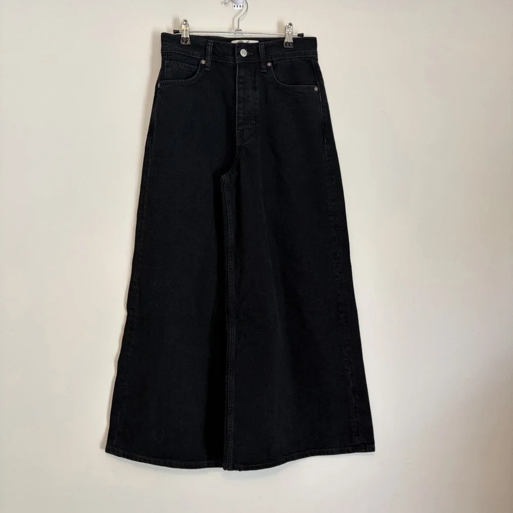 We The Free By Free People Ultra Wide‎ Leg Button Fly Black Denim Jeans Size 26